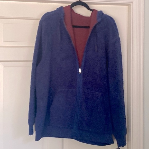 Travelers Fleece + Sweatshirt 2 in 1 Full Zip Up Reversible Indigo Blue & Red - Picture 4 of 8